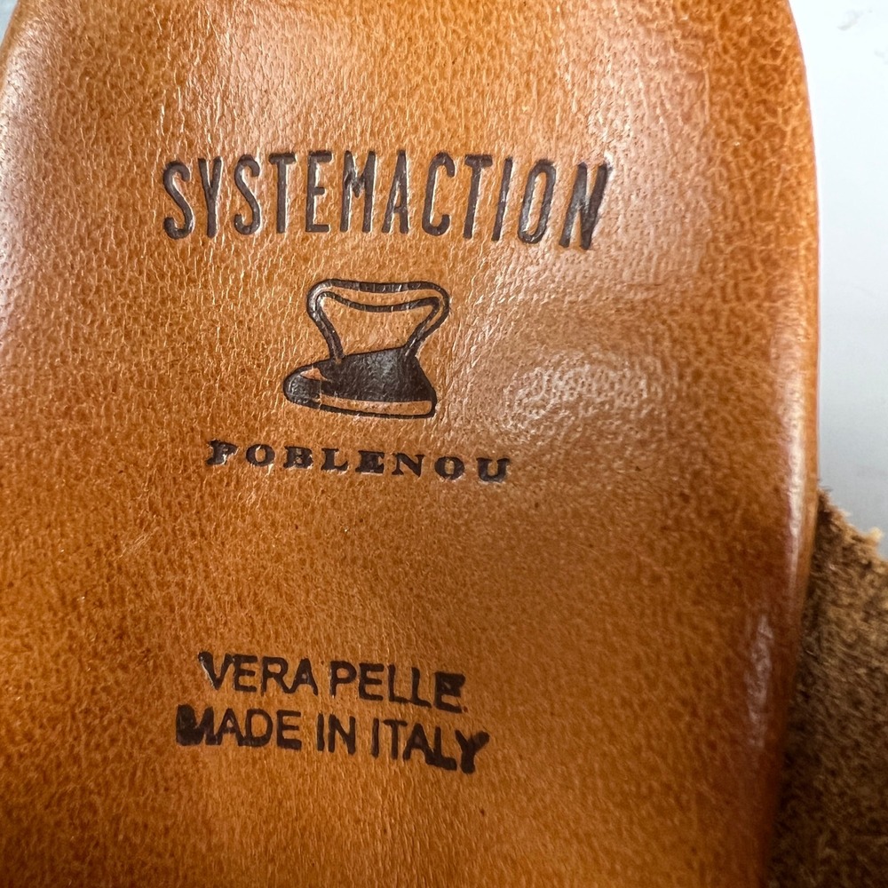 Brown Leather Wood Block Heel Boho Retro Platform Sandals Made in Italy Size 7 - Picture 5 of 16